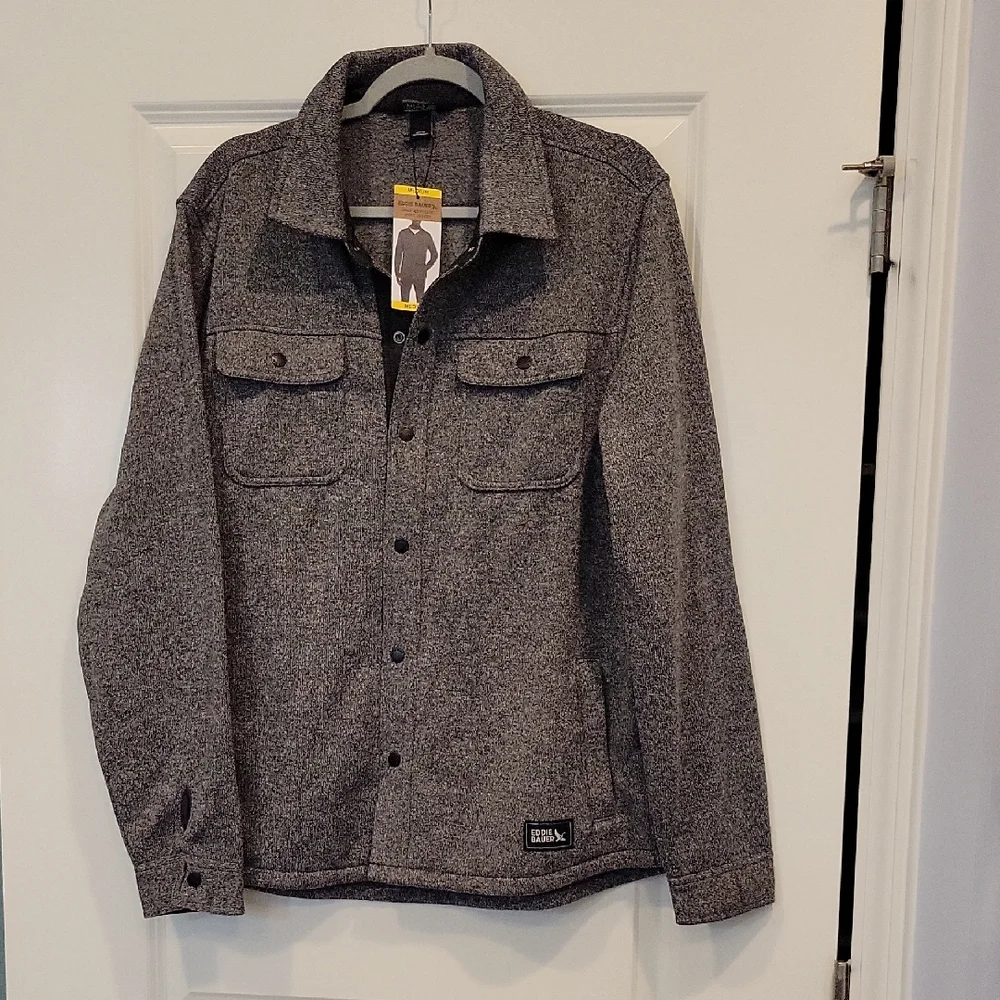 Eddie Bauer Men's Sweater Fleece Shirt Jacket Shacket Charcoal Medium NWT